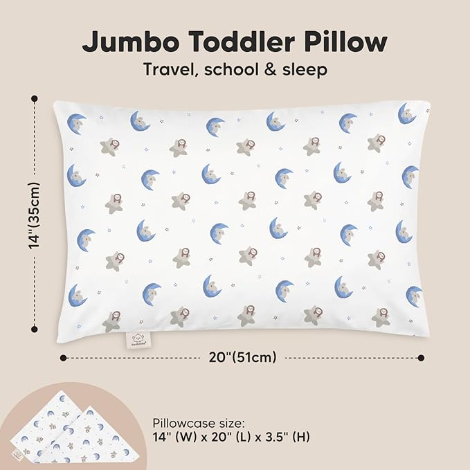 KeaBabies Toddler Pillow with Pillowcase, Jumbo 14X20 - Soft Organic Cotton Toddler Pillows for Sleeping - Machine Washable - Perfect for Travel, Toddler Bed Set (Space Drift)-BubblyBeeBaby