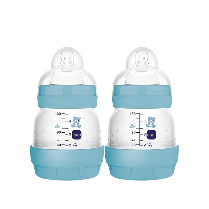 MAM Easy Start Anti-Colic Baby Bottles, Extra Slow Flow, Breastfeeding-Like Silicone Nipple Bottle, Reduces Colic, Gas, & Reflux, Easy-to-Clean, BPA-Free, Vented Baby Bottles for Newborns, 0-3 Months-BubblyBeeBaby
