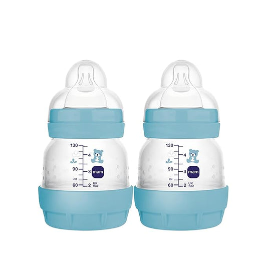 MAM Easy Start Anti-Colic Baby Bottles, Extra Slow Flow, Breastfeeding-Like Silicone Nipple Bottle, Reduces Colic, Gas, & Reflux, Easy-to-Clean, BPA-Free, Vented Baby Bottles for Newborns, 0-3 Months-BubblyBeeBaby