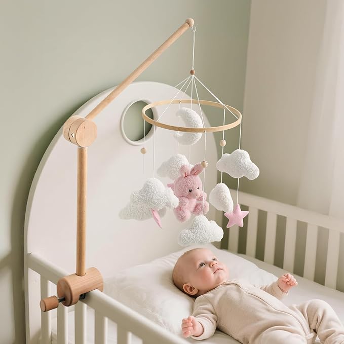 HI BABY MONMENT Crib Mobile Arm - Baby Mobile Hanger with 360° Vertical Adjustment, Stabilizing Attachment for Added Safety, Mobile Arm for Crib, Sturdy & Secure Design for Nursery Mobile-BubblyBeeBaby