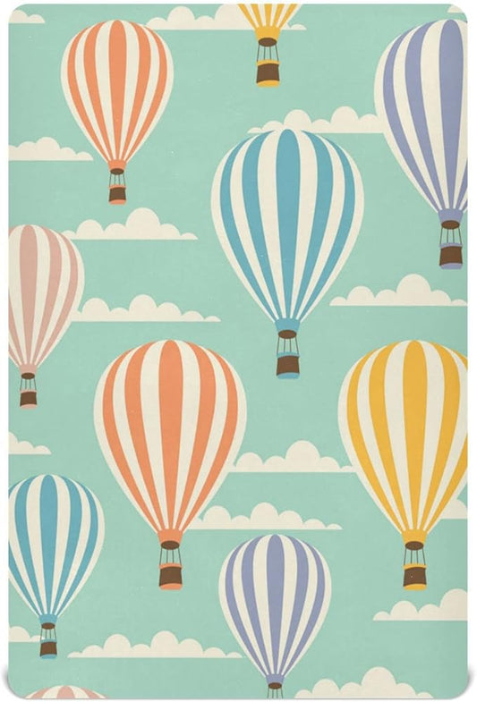 Hot Air Balloon Clouds Crib Sheets for Boys and Girls, Fitted Baby Crib Sheets Soft and Breathable Mini Crib Sheets 52 X 28 X 9 Inches-BubblyBeeBaby
