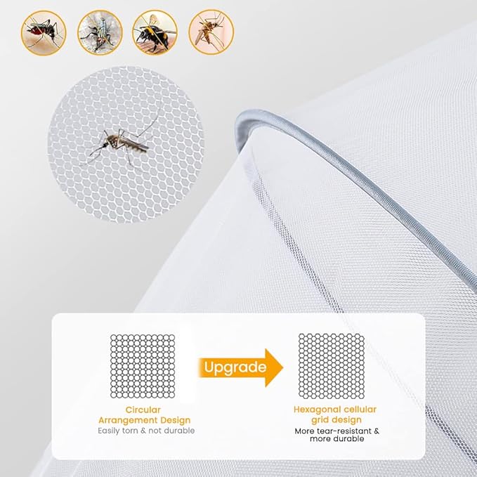 Orzbow Universal Mosquito Net for Stroller, Baby Bug Net with Two-Way Zippers & Storage Bag, Breathable & Foldable Mosquito Nets for Strollers, Car Seat, Bassinet, Cradle, Portable Mini Crib, Grey-BubblyBeeBaby