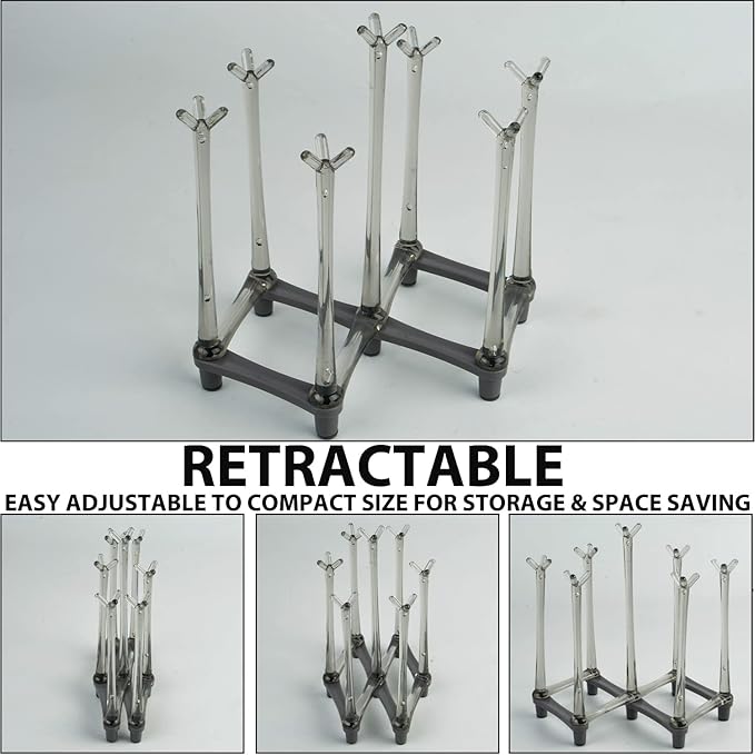 2 Pcs Cup Drying Racks Set, Retractable Drinking Glass & Baby Bottle Drainer Stand, PP Material Mug Draining Organizer, Kitchen Countertop Dishes Holder, Gray-BubblyBeeBaby