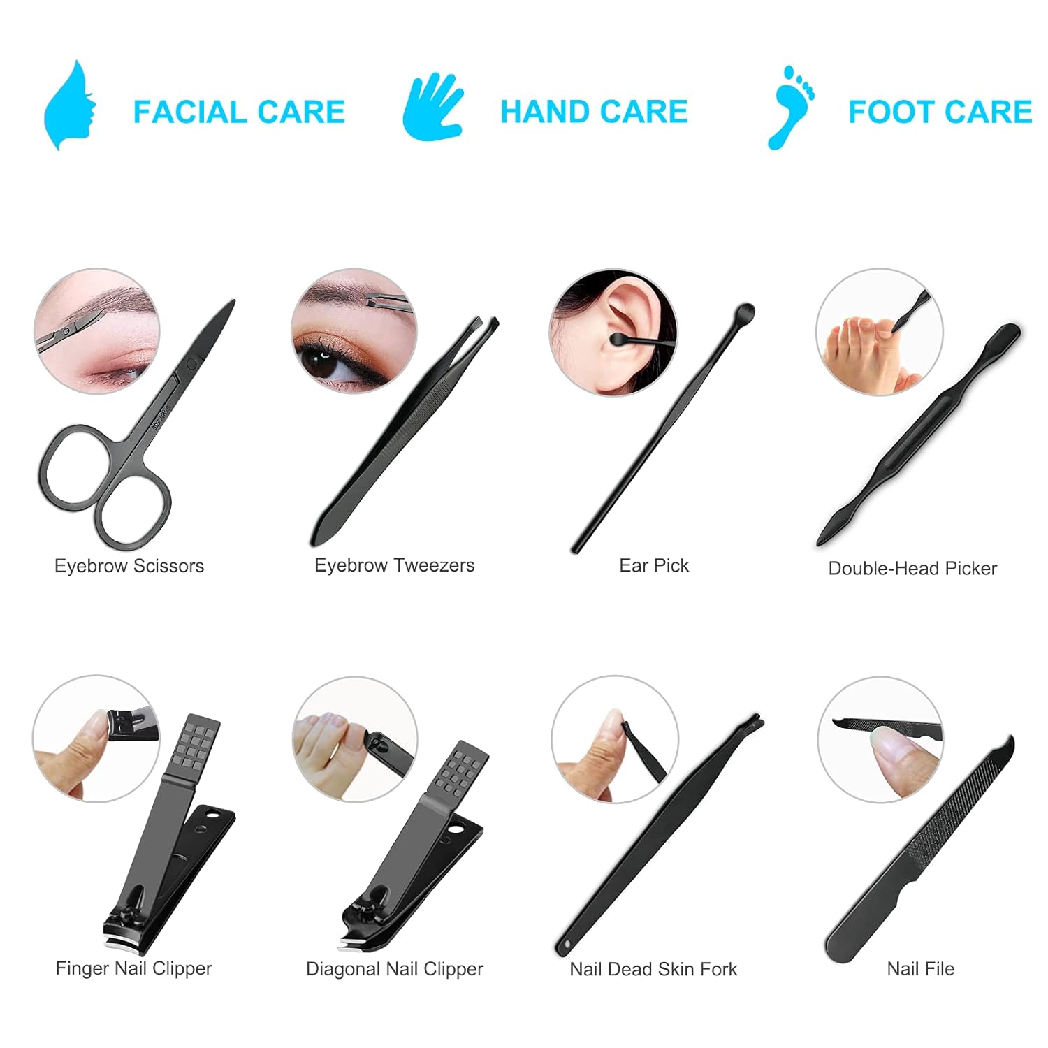 8 PCS Premium Manicure Set, AULLUA Nail Clippers, Professional Grooming Gift Kit, Pedicure Kit, Stainless Steel Facial, Cuticle, Nail Care Tools with Luxurious Portable Travel Case, for Men & Women