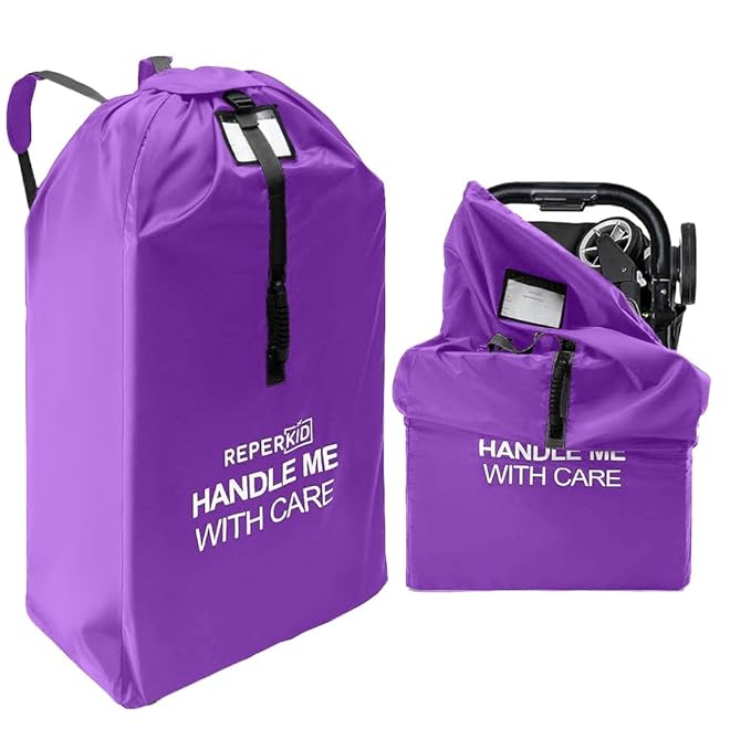 reperkid Large Stroller Bag for Airplane Travel, Purple, 47" H x 24" W x 15" D, Fits Most Large, Single, Double, Jogging Strollers – Premium Waterproof Cover, Adjustable Shoulder Straps-BubblyBeeBaby
