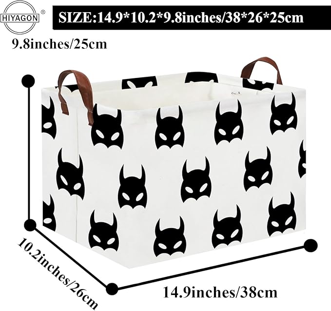HIYAGON Batman Basket Kids Storage Basket Cute Basket Empty Toy Storage Bin Organizer Box Rectangular Room Decor for Home Books(Black bats)-BubblyBeeBaby