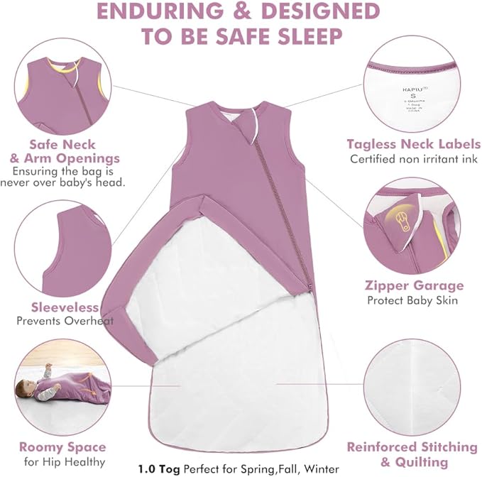 HAPIU Unisex Rayon Made from Bamboo Baby Sleep Sack TOG 1.0, 2-Way Zipper YKK, Wearable Blanket Baby-BubblyBeeBaby