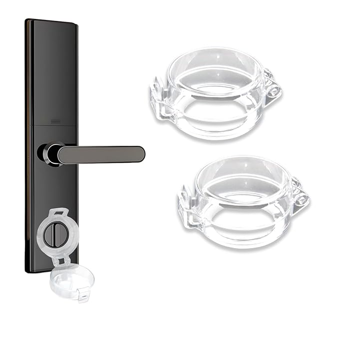 2 Pack Deadbolt Child Safety Lock Cover - Child Proof Deadbolt Cover & Door Knob Protector, Deadbolt Lock Cover for Kids, Prevents Accidental Locking (Fits Standard Locks) (Transparent)-BubblyBeeBaby