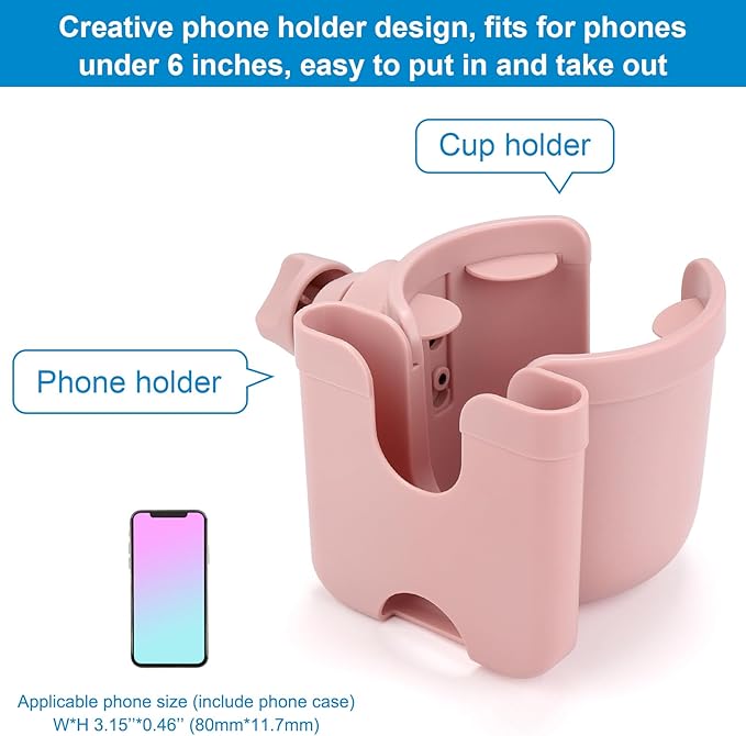 Accmor Stroller Cup Holder with Phone Holder, Bike Cup Holder, Universal Cup Holder for Uppababy Nuna Doona Strollers, 2-in-1 Cup Phone Holder for Stroller, Bike, Wheelchair, Walker, Scooter-BubblyBeeBaby