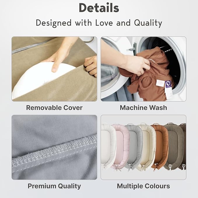 Infant Lounger, Baby Nest Cover for Baby Girls & Boys, Newborn Essentials for Baby 0-18 Months, 100% Cotton Breathable (Slate_Gray)-BubblyBeeBaby