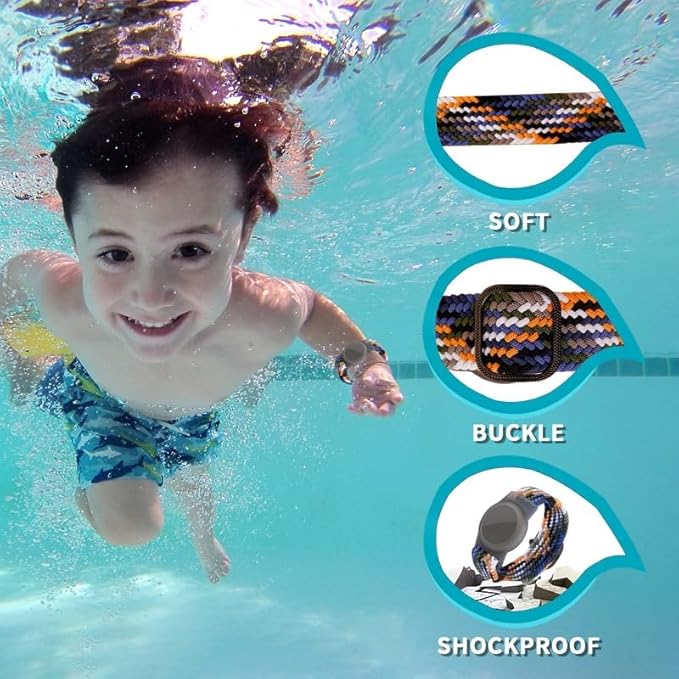 2 Pack Kids Bracelet Compatible with AirTag, GPS Kid Tracker Holder Braided Wristband for Apple Air Tag, 2022 Upgraded Nylon Adjustable Anti Lost Airtag Watch Band for Kids Children Elders-BubblyBeeBaby