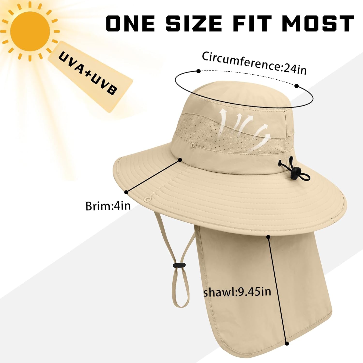 Sun Hats for Men Women, UPF50+ Protection Safari Hat,Wide Brim Fishing Hat with Neck Flap,Bucket Hats for Beach Hiking