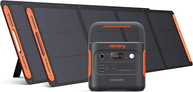 Jackery Solar Generator 2000 v2 with 2x200W Solar Panels, 2042Wh/2200W LiFePo4 Portable Power Station, 20ms UPS Home Backup, USB-C PD 100W Fast Charging for Power Outages, Emergencies, Camping & RVing-BubblyBeeBaby