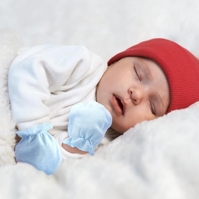 BQUBO Newborn Infant Toddler Mittens No Scratch Cotton Elastic Wrist Gloves Hypoallergenic for 0-6 Months Baby Boys Girls-BubblyBeeBaby