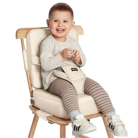HOMEAL Toddler Booster Seat for Dining Table, Adjustable Kids Breathable Booster Seat for Kitchen, Beige-BubblyBeeBaby