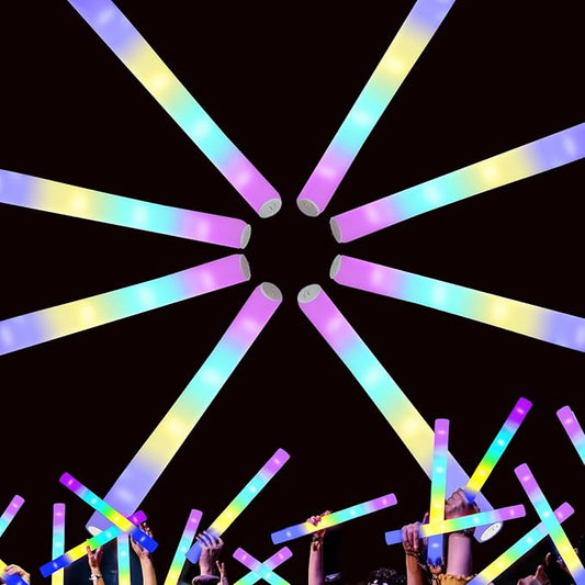 100-Count Foam Glow Sticks Party Pack - 4 Colors, Steady Bright Light Up Sticks for Weddings, Birthdays, Christmas, Halloween | Foam Glow Sticks Bulk Reusable, 6-Hr Glow, Eco-Friendly Foam-BubblyBeeBaby