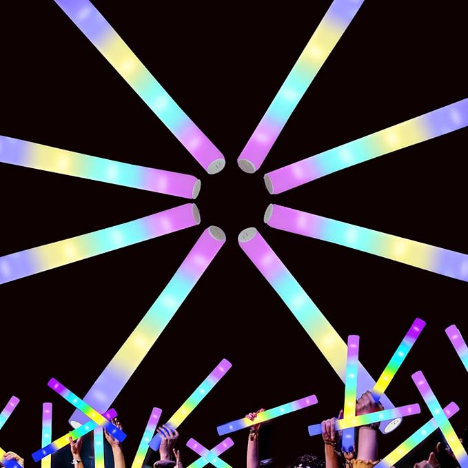 24-Count Foam Glow Sticks Party Pack - 5 Colors, Steady Bright LED Light Up Sticks for Weddings, Birthdays, Christmas, Halloween | Foam Glow Sticks Bulk Reusable, 6-Hr Glow-BubblyBeeBaby