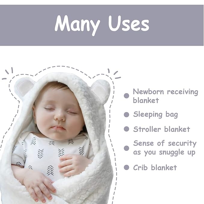 Jam Naturals- Baby Swaddle Blanket, Cute Bear Organic Receiving Swaddling Wrap, Gender Neutral Soft Newborn Baby Registry Gift (White 0-3m)-BubblyBeeBaby