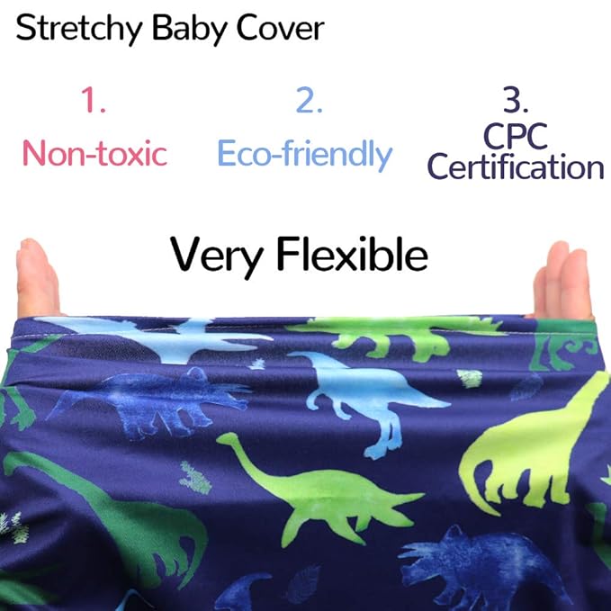 Baby Car Seat Cover, Multi- use Nursing Cover for Breastfeeding, Carseat Cover Boys, Dinosaur Baby Shower Stuff for Newborn, Soft Breathable-BubblyBeeBaby