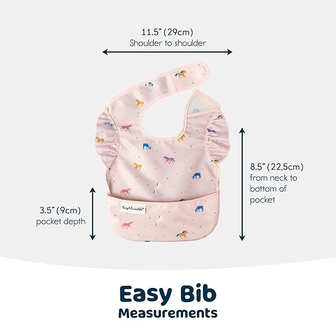 Tiny Twinkle Mess-Proof Baby Bib - Waterproof Bib for Baby Girl - Machine Washable - Adjustable Closure - PVC, BPA, & Phthalate Free - Great for Travel - Baby Food Bibs (3 Pack, Unicorn Set)-BubblyBeeBaby