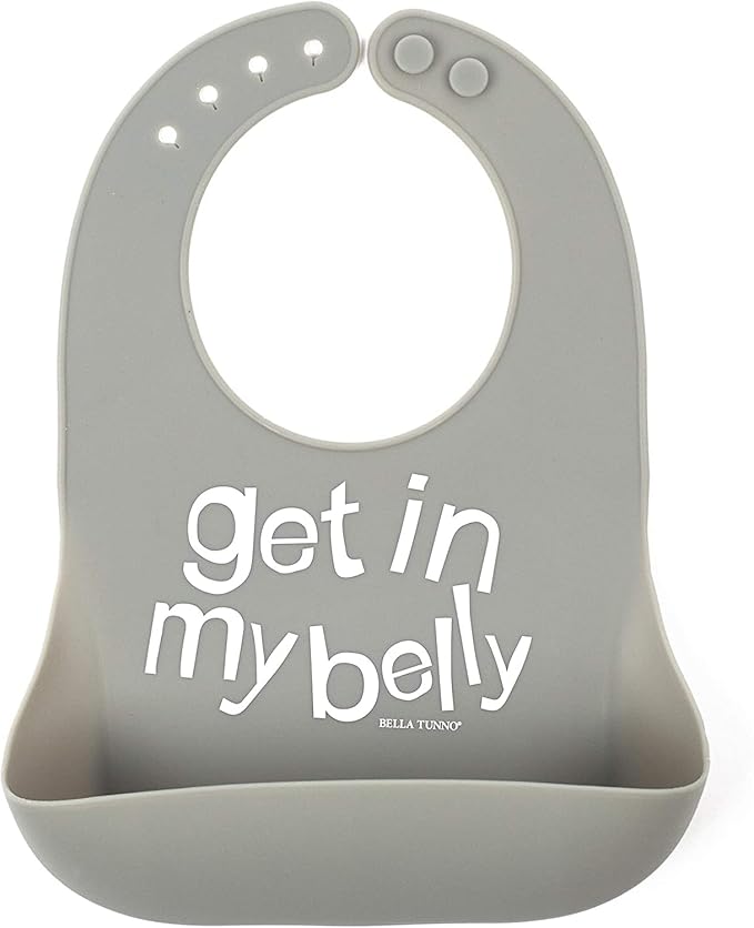 Baby Bib for Eating by Bella Tunno, Waterproof Silicone Bib with Large Food Catcher, Adjustable Fit for Babies 4-12 months & Toddlers 1-3 Years, Boys & Girls, Get In My Belly-BubblyBeeBaby