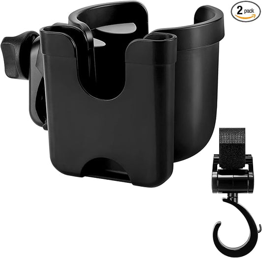 Accmor Stroller Cup Holder with Hook, Bike Cup Holder, Universal Cup Holder for Uppababy Nuna Doona Strollers, 2-in-1 Cup Phone Holder for Stroller, Bike, Wheelchair, Walker, Scooter-BubblyBeeBaby