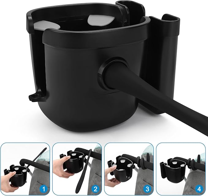 Accmor Stroller Cup Holder, Universal Cup Holder with Silicone Gooseneck Arm, Bike Cup Holder, 360° Rotatable Large Caliber Drinks Holder for Stroller, Bike, Wheelchair, Walker-BubblyBeeBaby