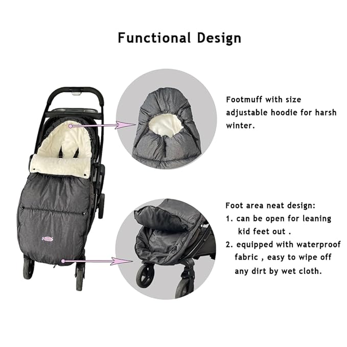 Funlife Anti-Kick Waterproof High Performance Winter Stroller Footmuff Fits All Travel Gear,Front Piece Height Adjustable and Removable,M6-4T-BubblyBeeBaby