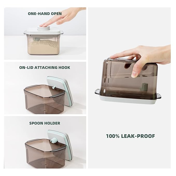 1700ml Airtight Formula Container Pop Up Milk Powder Container Formula Dispenser, 21OZ, 1.32LB, 600g, Brown-BubblyBeeBaby