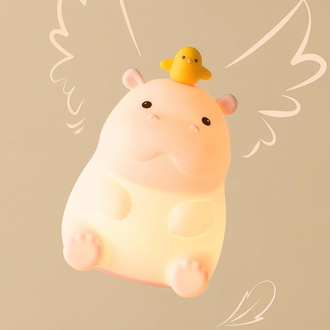 Hippo Night Light, Cute Silicone Squishy LED Lamp, Dimmable Nursery Nightlight, Rechargeable Bedside Table Lamp with Touch Sensor, Gifts for Bedrooms,Living Room,Breastfeeding-BubblyBeeBaby