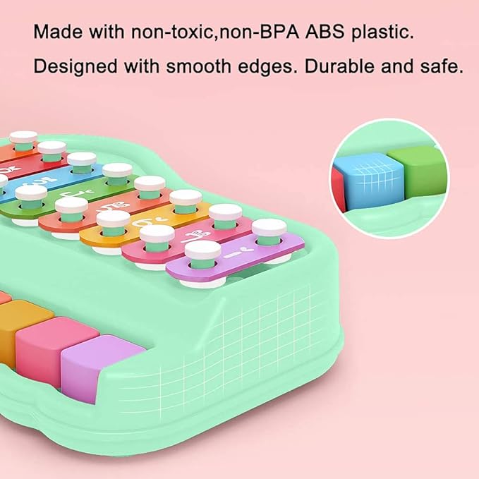 2 in 1 Baby Piano Xylophone for Toddlers 1-3 Years Old, 8 Multicolored Key Keyboard Baby Xylophone Piano, Preschool Educational Musical Learning Instruments Toy for Baby Kids Girls Boys-BubblyBeeBaby