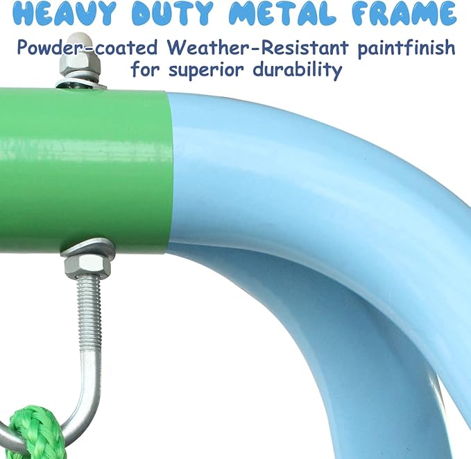 2-in-1 Toddler Swing Set with Metal Stand, Safety Belt & 4 Anchors - A-Frame Swing for Kids 6 Months+ (Blue, Indoor/Outdoor Backyard Playground)-BubblyBeeBaby