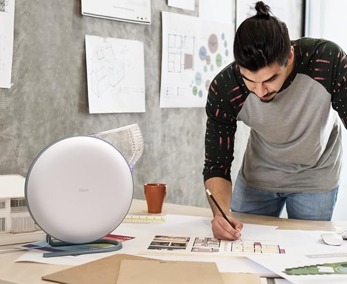 IQAir Atem Desk Air Purifier for Home, Office, Desktop, Small Room up to 150 sq ft, HyperHEPA Filter for Bacteria, Viruses, Allergens, Pets, Asthma, Pollen, Dust, Swiss Design, Made in Germany, White-BubblyBeeBaby