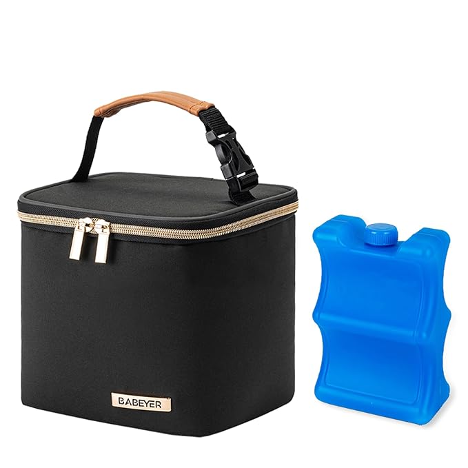 Insulated Bottle Bag with Ice Pack Fits 4 Large Baby Bottles Up to 5 Ounce, Cooler Bag Great for Nursing Mom Daycare-Black-BubblyBeeBaby