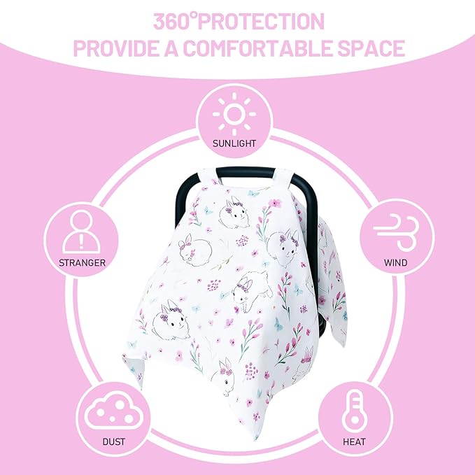 80S Muslin Car Seat Cover for Babies - Soft & Breathable Infant Carrier Canopy, Lightweight Sunshade for Summer, Universal Fit for Baby Boys & Girls-BubblyBeeBaby