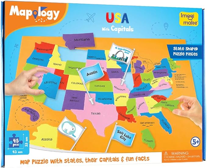 Imagimake Mapology USA Map with Capitals | Learning States and Capitals | US Geography Toys for Ages 8-13 | Jigsaw Puzzles for Kids Ages 8-10 | Educational Back to School Gifts for Kids Age 5-7 & 9-12-BubblyBeeBaby