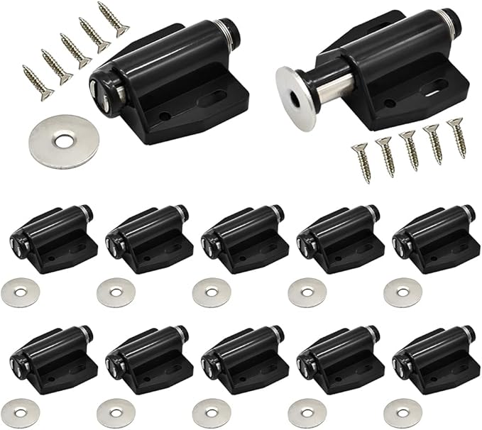 12Pack Magnetic Touch Push to Open Door Latch for Heavy Duty Door Push Release Latch Kitchen Drawer Push Catch Pop Out Latch Kitchen Closet Door Closing (Black)-BubblyBeeBaby