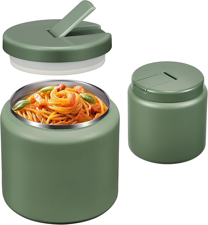 26oz Soup Thermo for Hot Food Kids with Buckle Lid Insulated Vacuum Food Jar Wide Mouth Leakproof Stainless Steel Lunch Container (Green)-BubblyBeeBaby