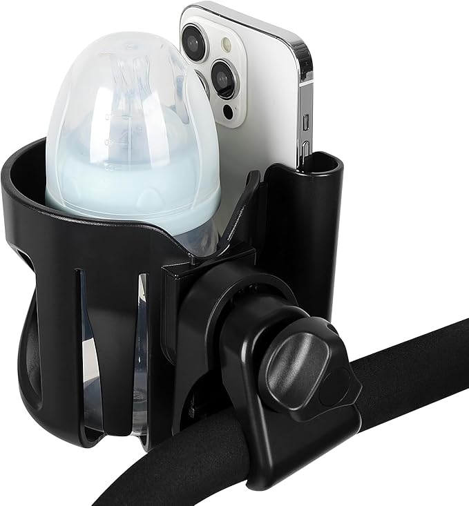 Accmor Universal Cup Holder with Hook, Stroller Cup Holder with Phone Holder, 360° Rotatable Large Caliber Designed Bottle Holder for Stroller, Bike, Wheelchair, Walker, Scooter-BubblyBeeBaby