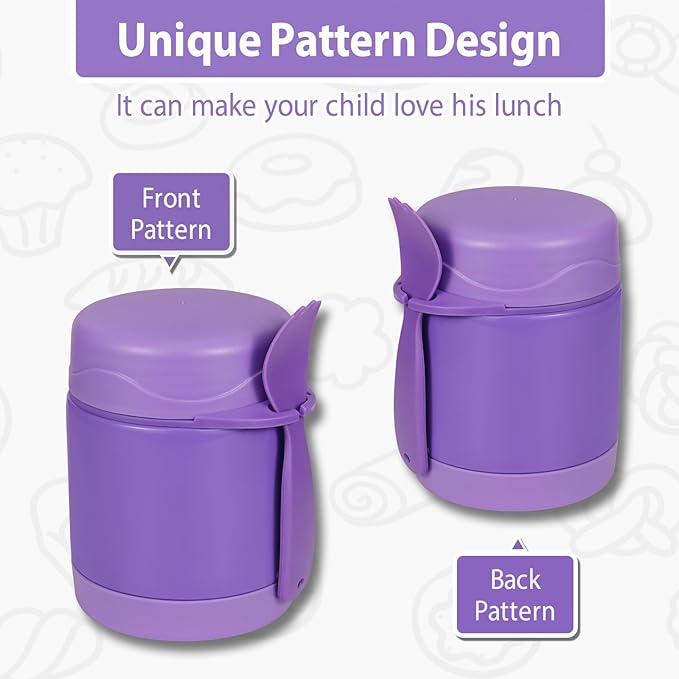 10oz Soup Thermo for Hot Food Kids,Lunch Thermo Kids Food Jar with Spoon Hot Insulated Food Containers,Leak Proof Stainless Steel Wide Mouth Lunch Food Thermo Jar for School(Purple)-BubblyBeeBaby