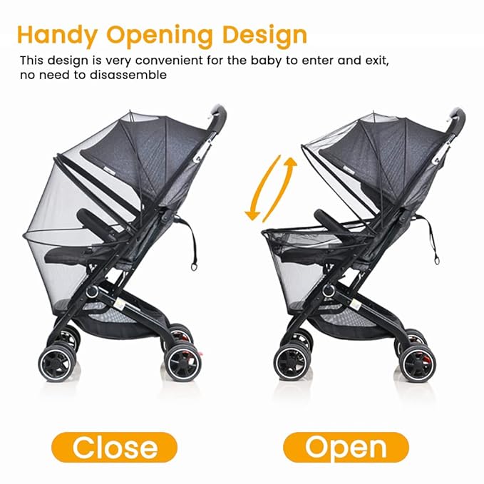 Orzbow Universal Mosquito Net for Stroller, Baby Bug Net with Two-Way Zippers & Storage Bag, Breathable & Foldable Mosquito Nets for Strollers, Car Seat, Bassinet, Cradle, Portable Mini Crib, Black-BubblyBeeBaby