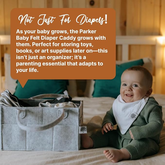 Parker Baby Co. Diaper Caddy - Nursery Storage Bin and Car Organizer for Diapers and Baby Wipes - Gray, Large-BubblyBeeBaby