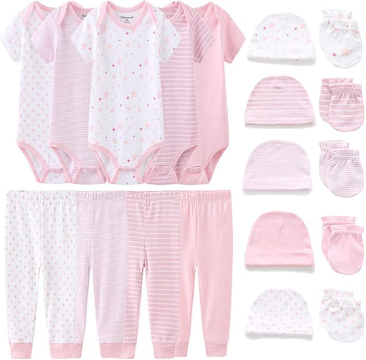 Kiddiezoom Unisex Baby Layette Essentials Giftset Clothing Set 19-Piece For Newborn Baby-BubblyBeeBaby