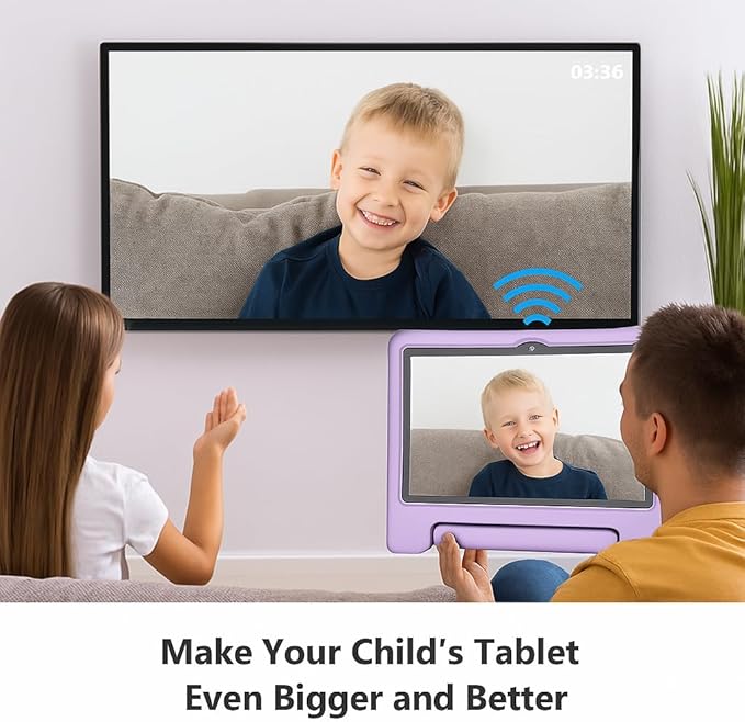 10.1" Kids Tablet Android 14 | 64GB Octa-Core 8GB RAM | Shockproof Case & Parental Control | 12H Fast Charge | HD Display w/Google Kids Space & Educational Apps | WiFi 6/Bluetooth/GPS | Ages 3-12-BubblyBeeBaby