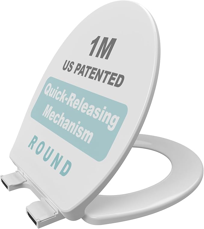 1M Soft Close Toilet Seat Round, Patented Quick Releasing for Easy Cleaning, Anti-Wiggling Design, Easy Installation-BubblyBeeBaby