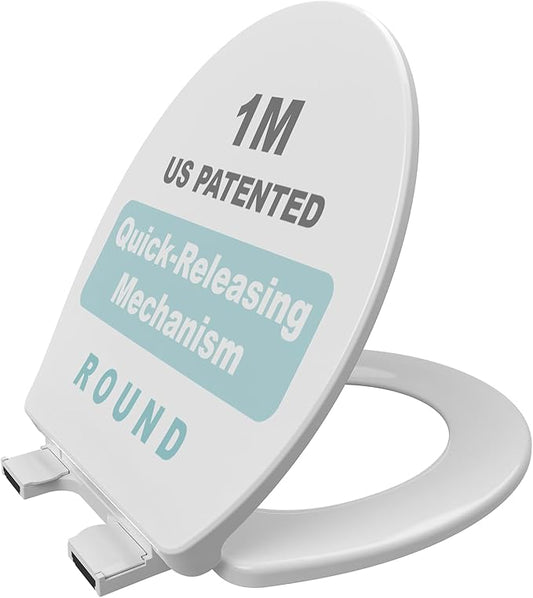 1M Soft Close Toilet Seat Round, Patented Quick Releasing for Easy Cleaning, Anti-Wiggling Design, Easy Installation-BubblyBeeBaby