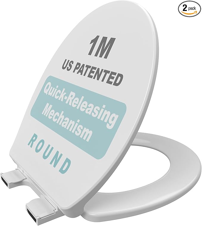 1M Soft Close Toilet Seat Round, Patented Quick Releasing for Easy Cleaning, Anti-Wiggling Design, Easy Installation (2PCS Pack)-BubblyBeeBaby