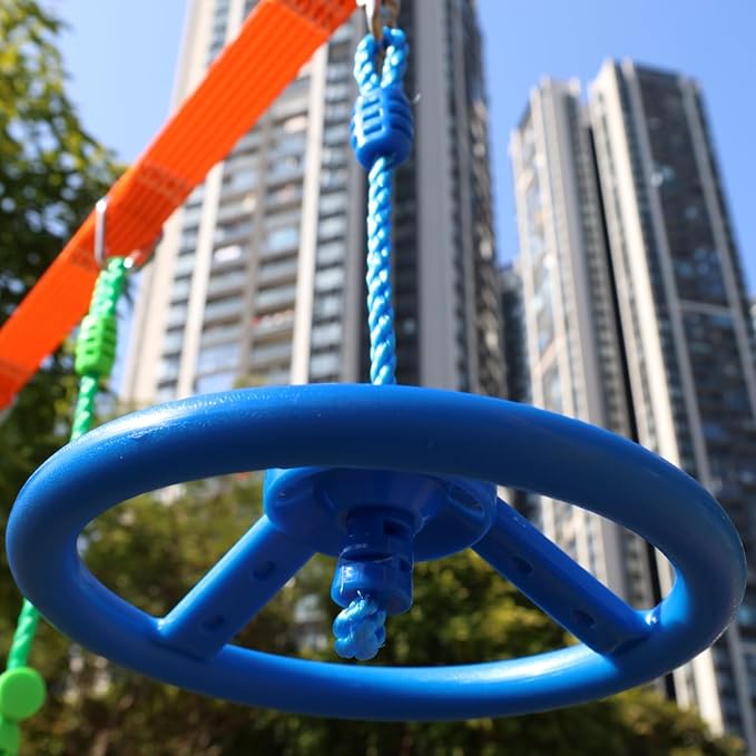2-Pack Ninja Wheel Obstacle for Kids - 360° Rotatable Swing Monkey Wheel for Ninja Warrior Obstacle Course for Kids Ninja Warrior Slackline Kits - Blue, Yellow Color in Set-BubblyBeeBaby