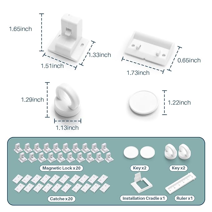 Inaya Magnetic Cabinet Locks Baby Proofing (20 Locks & 2 Keys), Child Safety Magnet Locks for Cabinets & Drawers with Invisible Design, 3M Adhesive for Easy Installation - No Drill & Tool Needed-BubblyBeeBaby