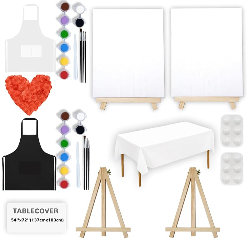 2 Pack Sip and Paint Kit for Adults Couples Painting Kit Stretch Canvas to Paint at Home Date Night Party Favor Supplies Art Painting Set Couples Activity Selfie 8x10 Canvas Painting Kit Valentines Day-BubblyBeeBaby